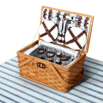 Alfresco 4 Person Picnic Basket Set Wooden Blanket Bag Insulated