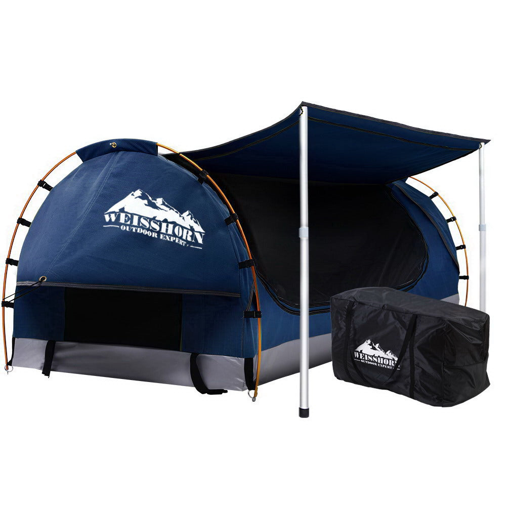 Weisshorn Double Swag Camping Swags Canvas Free Standing Dome Tent Dark Blue 4CM