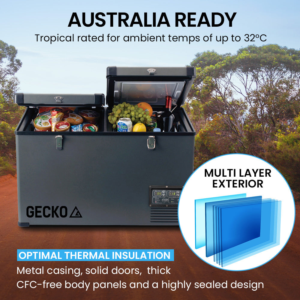 GECKO 75L Dual Zone Portable Fridge / Freezer, SECOP German Brand Compressor, for Camping, Car, Caravan