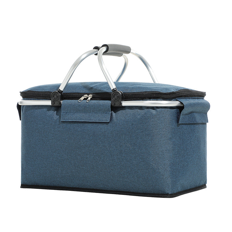 Insulated Picnic Basket with Aluminum Frame - Portable Collapsible Cooler Bag 18L 40*20*23cm(Navy Blue)