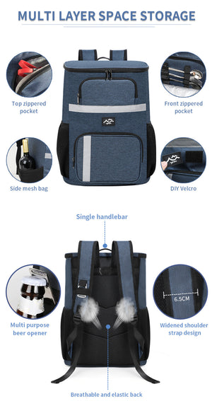 Insulated Cooler Backpack - Portable Outdoor Picnic and Beverage Bag with Bottle Opener (Gray)